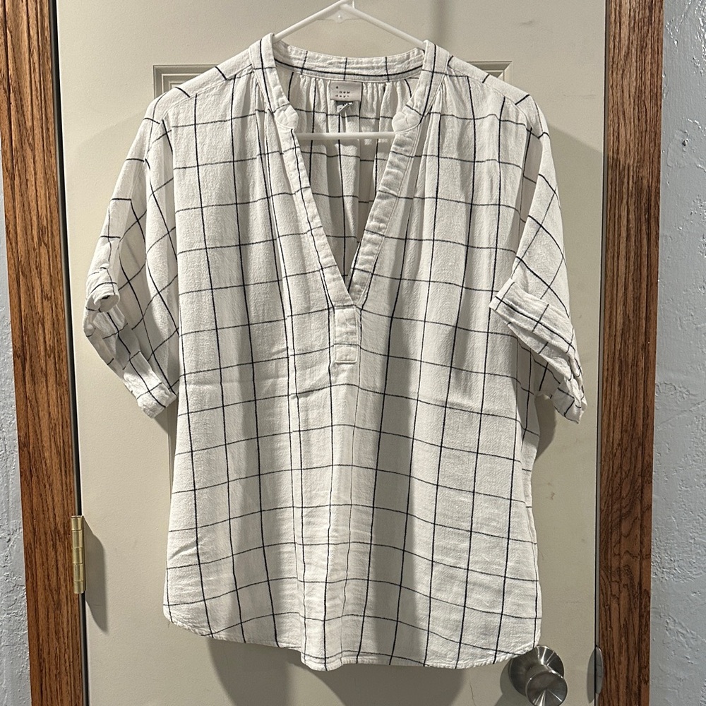 A New Day White Black Linen Blouse